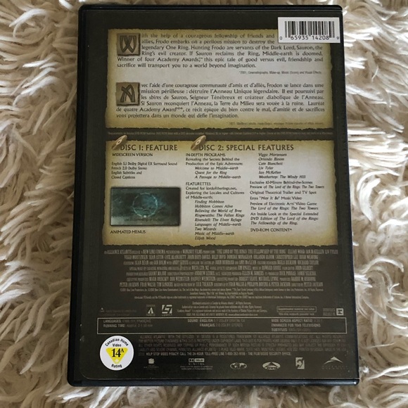 🎉 5/$15 🎉 THE LORD OF THE RINGS - THE FELLOWSHIP OF THE RING DVD - Picture 2 of 4